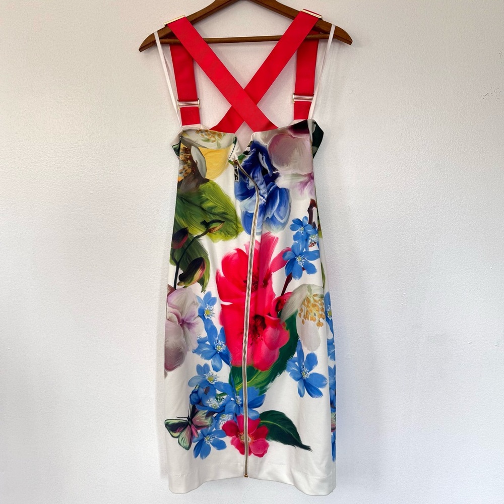 Ted Baker Floral White and Red Sleeveless Sweetheart Bodycon Midi Dress - Picture 11 of 16